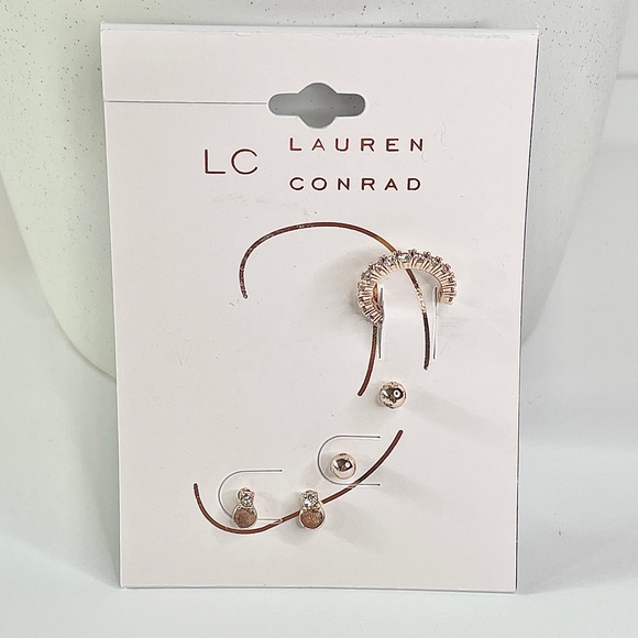 LC Lauren Conrad Jewelry - LC Lauren Conrad rose gold, two pairs of earrings, and cuff set